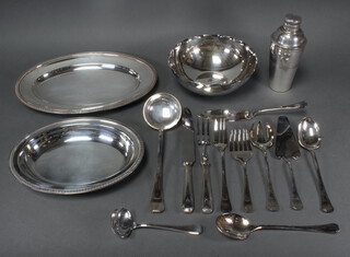 Two silver plated Christofle serving trays and minor plated wares 