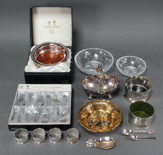 An Art Nouveau silver plated basket and minor plated wares