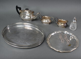 A silver plated 3 piece demi fluted tea set and minor plated wares 