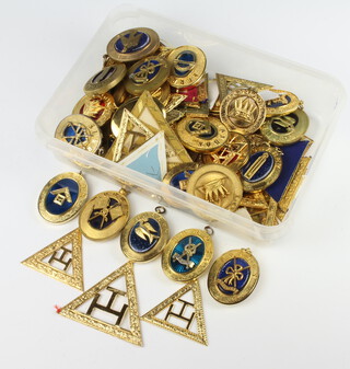 A quantity of gilt and enamelled Provincial Grand Officers collar jewels together with various Royal Arch gilt triple tores 