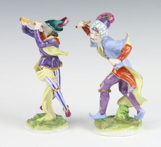A pair of 20th Century Volkstedt porcelain figures of a musician and a Turk 20cm 