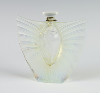 A modern Lalique Sylphide opaline scent bottle and stopper with plastic label to base, boxed 12.5cm 