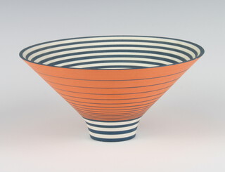 A Sarah Moorhouse Studio Pottery bowl decorated with concentric circles monogrammed 21cm 