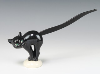 A Goebels black cat pretzel holder with black wooden tail 10cm 