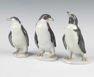 Three Lladro figures of standing penguins 16cm, 15cm and 14cm 