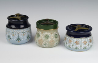 A Langley tobacco jar decorated with flowers 9cm, ditto 12cm and 1 other 13cm 