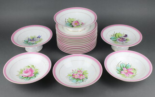 A Victorian dessert service decorated with flowers comprising 12 plates and 6 tazza 
