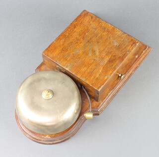 A 19th/20th Century polished brass and mahogany signal box or country house bell 41cm x 20cm x 9cm 