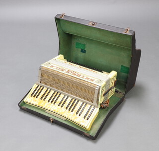 A 1930's Antori-S.I.L.A Omega Camerano Italian accordion 120 bass, 41 treble notes, 1 treble register, curved keyboard and in original hard case 