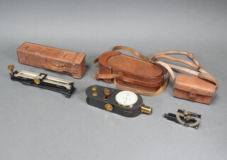 A J A Sinclair & Co. The Owen topometer no.2 contained in a leather case, a Stanley no.B187 Mk. 4 sighting instrument? in a leather carrying case, an R.S.A. Mark 4 B4530 thermometer in leather case 