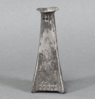 An Osiris Art Nouveau pierced pewter triangular vase, the base marked Osiris 1018 14cm x 6cm 