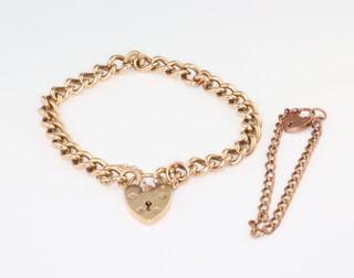 Two 9ct yellow gold bracelets with heart shaped padlocks, 18 grams