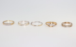Five 9ct gem set rings size M, 7.4 grams