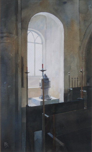 **Peter J Kelly born 1931, watercolour "The West Window Buttsbury Church" monogrammed 49cm x 30cm **PLEASE NOTE - Works by this artist may be subject to Artist's Resale Rights