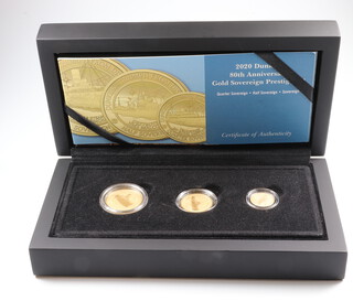 The 2020 Dunkirk 80th Anniversary gold sovereign Prestige Set, comprising sovereign, half sovereign and quarter sovereign, boxed and with certificate 