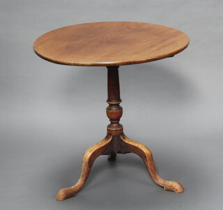 A 19th Century circular bleached mahogany tea table raised on pillar and tripod base 71cm h x 71cm diam. 