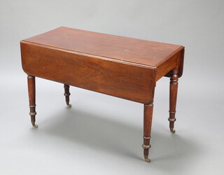 A Victorian mahogany Pembroke table fitted a frieze drawer, raised on turned supports 69cm h x 106cm w x 48cm when closed x 96cm when open 