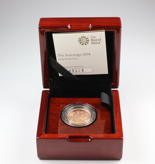 A 2018 gold proof sovereign, boxed and with certificate 