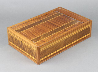 A Victorian rectangular inlaid maple trinket box with tambour shutter and fitted interior 8cm h x 21cm w x 33cm d 