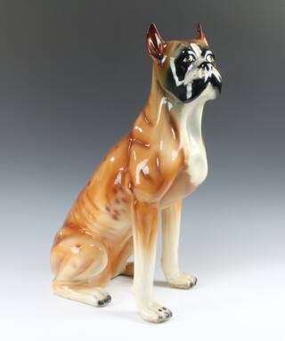 A Palladio style 1960/60's pottery figure of a seated boxer dog 60cm h x 26cm w x 31cm 