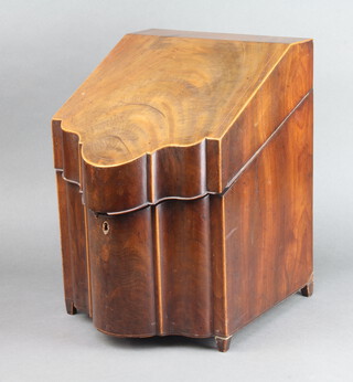 A Georgian shaped inlaid mahogany cutlery box with hinged lid 40cm h x 29cm w x 26cm d 