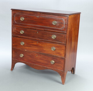 A 19th Century mahogany secretaire chest with secretaire and 3 long drawers, raised on bracket feet 103cm h x 97cm w x 49cm d 