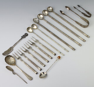 A pair of Victorian silver sugar nips Newcastle 1840 and minor white metal cutlery 
