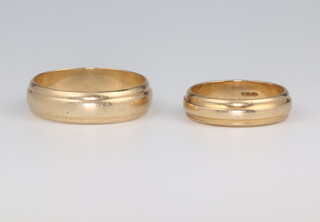 A gentleman's 9ct yellow gold wedding band 5 grams, size W and a lady's ditto 3.5 grams, size M 1/2 