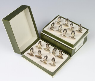 A set of 16 Christofle silver plated menu holders, boxed 