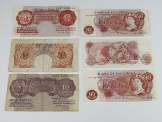 Twelve ten shilling notes, chief cashier John Standish Fforde, five ditto chief cashier L K O'Brien H74Y626544 to H74Y626548 and 2 others 