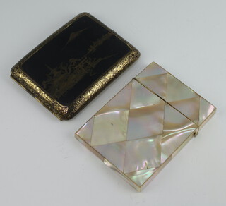 A Japanese Komai Ware cigarette case and a mother of pearl card case
