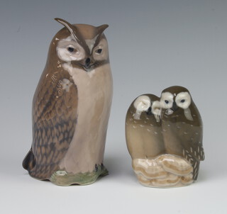 A Royal Copenhagen figure of an owl 2999 15cm, ditto 2 owls 834 8cm 