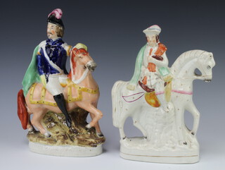 A 19th Century Staffordshire figure of Louis S Napoleon 32cm (heavily crazed throughout) and 1 other of a Bagpiper on horse 29cm (head f and r) 