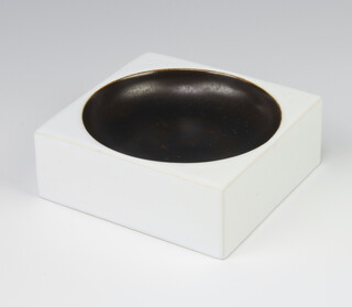 Troika St Ives, a square white and black glazed dish/ashtray, base marked Troika, St Ives, England 4cm x 12cm x 12cm  