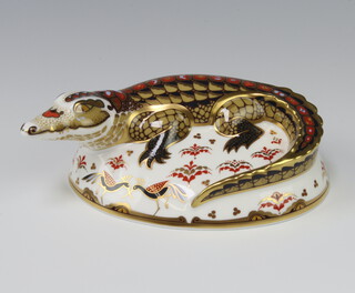 A Royal Crown Derby Signature edition paperweight Crocodile MMII with gold stopper