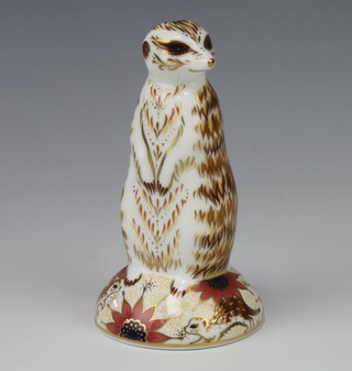 A Royal Crown Derby paperweight Meerkat 2006 MMVII with gold stopper