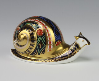 A Royal Crown Derby limited edition paperweight Garden Snail no.698/4500 with gold stopper