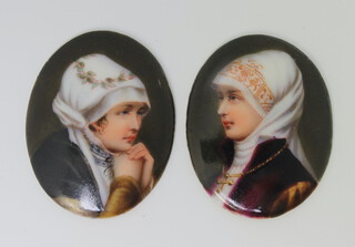 Two 19th Century Continental oval porcelain plaques - portraits of ladies 4cm x 3cm 