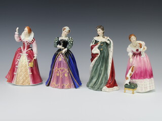 Four Royal Doulton limited edition Queens of The Realm - Elizabeth I 1793, Queen Mary of Scots 1790, Queen Anne 2268 all with boxes and certificates and Queen Victoria 3305 (no certificate) 