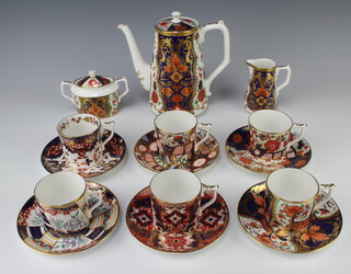 A 15 piece Royal Crown Derby, The Imari Curator's Collection, coffee service comprising coffee pot, twin handled sugar bowl and cream jug marked to base Rich Japan Pardoe, 6 coffee cans and 6 saucers marked Pardoe, Derby Old Japan, Rich Japan, Derby Garden, Acanthus and Tree of Life  