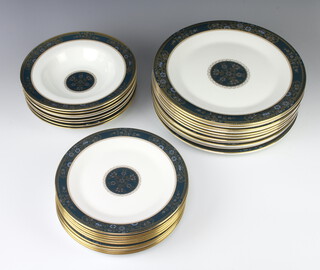 A 30 piece Royal Doulton Carlyle pattern dinner service comprising 8 soup bowls (all 2nds, 1 f and r), 10 side plates (4 2nds, some with contact marks), and 12 dinner plates  (6 2nds and some with contact marks)  