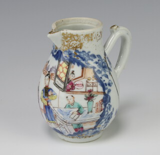 An 18th Century Chinese sparrow beak porcelain jug decorated figures 10cm 