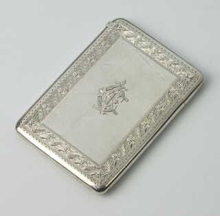 A Victorian silver engraved card case with monogram and floral border London 1878, 94 grams 