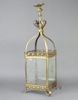 A Victorian pierced and etched glass hanging hall lantern 70cm h x 20cm w x 20cm d 