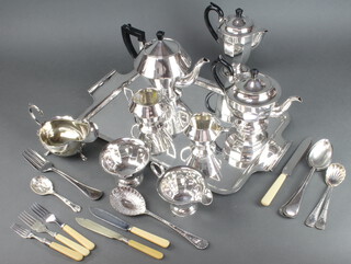 An Art Deco style 4 piece silver plated tea set with ebony mounts, a 3 piece ditto and minor plated wares 
