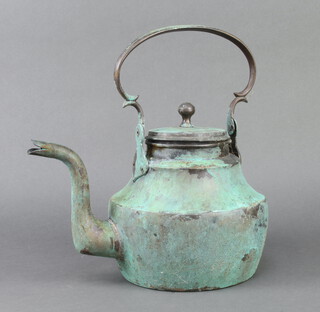 A Victorian verdigris copper kettle 37cm h x 19cm 