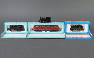 A Marklin 3087 HO gauge tank engine boxed, ditto 3032 boxed, ditto 3021 diesel locomotive and a tank engine unboxed 