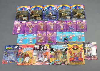 A collection of 1990s action figures with card and bubble intact to include - 9 Flintstones, 5 Lost In Space, 5 Snow White, 2 Star Trek Next Generation 