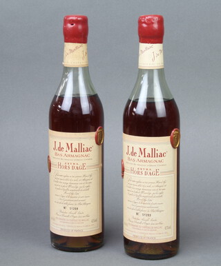 Two 0.68l bottles of J.de Malliac Bas Armagnac nos. 51268 and 51293 42% vol. (level to top of shoulders on both) 