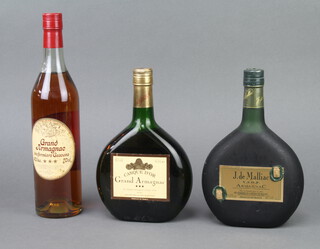 A 70cl bottle of Grand Armagnac des Fermiers Gascos 40% vol, a 70cl bottle of Casque D'or Grand Armagnac 40% vol and a 70cl bottle of J.de Malliac VSOP armagnac 40% vol (3)